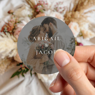 Elegant Modern Photo Wedding Classic Round Sticker