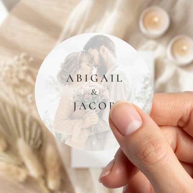 Elegant Modern Photo Wedding Classic Round Sticker (Creator Uploaded)