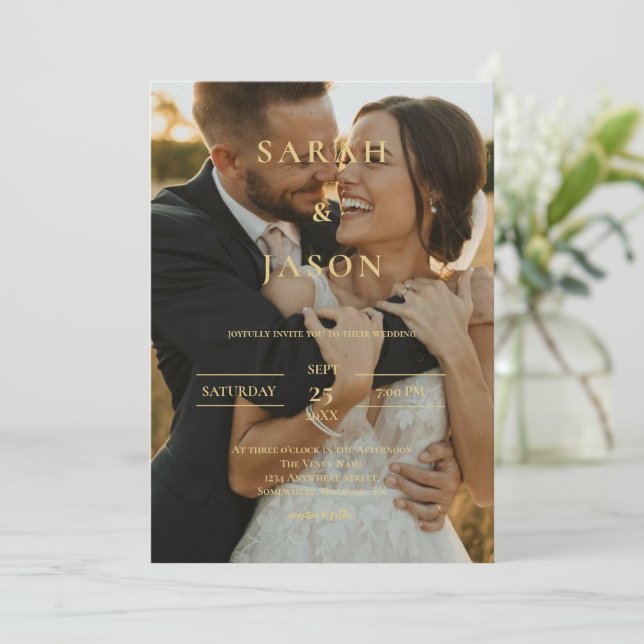Elegant Modern Photo Wedding Invitation (Standing Front)