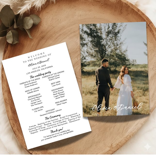 Elegant Modern Photo Wedding Program Template (Creator Uploaded)