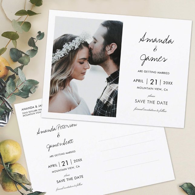 Elegant Modern Photo Wedding Save the Date Announcement Postcard (Creator Uploaded)