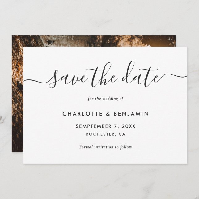 Elegant Modern Photo Wedding Save The Date Cards (Front/Back)