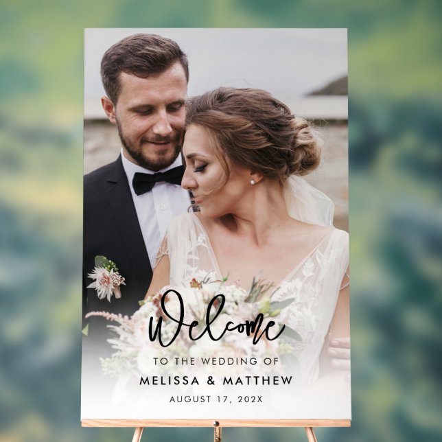 Elegant Modern Photo Wedding Welcome Acrylic Sign (Neutral)