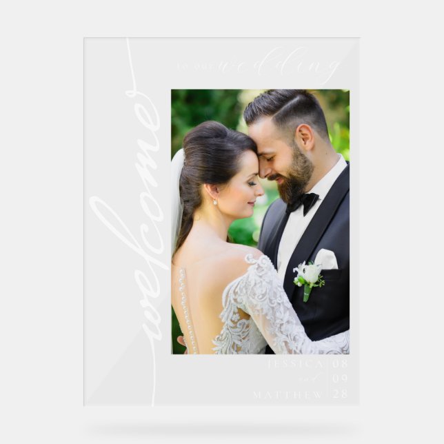 Elegant Modern Photo Wedding Welcome Acrylic Sign (Front)