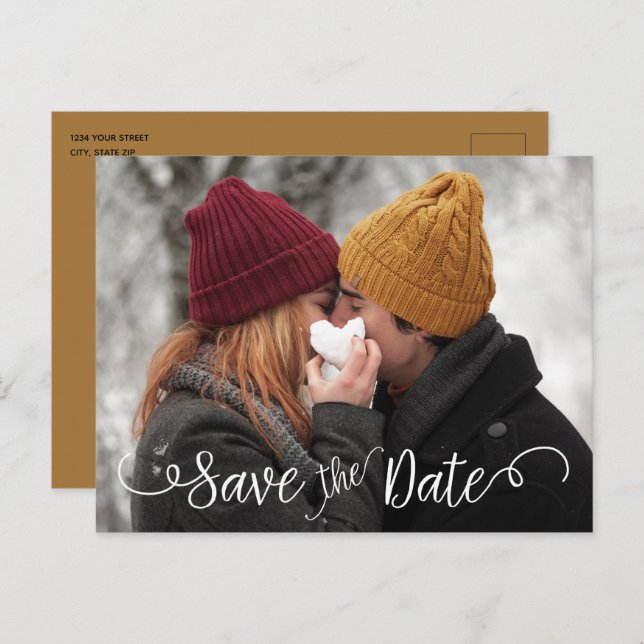 Elegant Modern Photo Wedding White Save the Date Announcement Postcard (Front/Back)