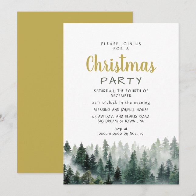 Elegant Modern Pine Forest Christmas Party Invitation (Front/Back)