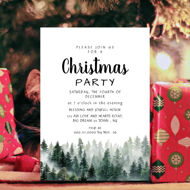 Elegant Modern Pine Forest Christmas Party Invitation (Creator Uploaded)