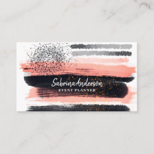 Elegant Modern Pink and Black Brushes Abstract Business Card