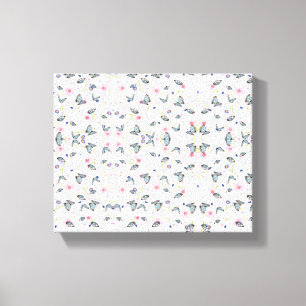 elegant modern pink and blue butterfly and flowers canvas print