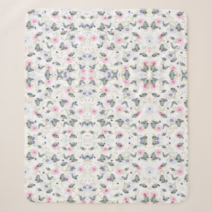 elegant modern pink and blue butterfly and flowers sherpa blanket