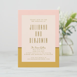 Elegant Modern Pink and Mustard Geometric Wedding Invitation