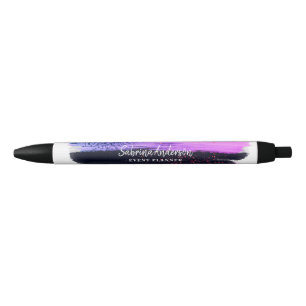 Elegant Modern Pink and Purple Abstract Black Ink Pen