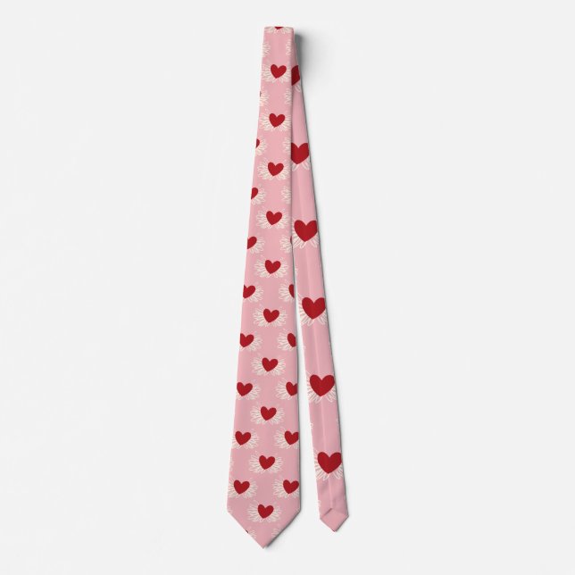 Elegant Modern Pink and White Doodle Heart Pattern Tie (Front)