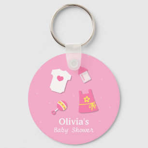 Elegant Modern Pink Baby Girl Shower Party Favours Key Ring