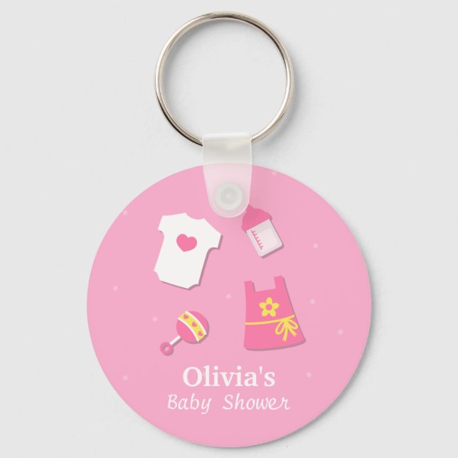 Elegant Modern Pink Baby Girl Shower Party Favours Key Ring (Front)