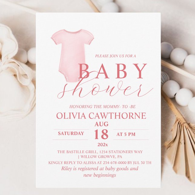Elegant Modern Pink Baby Shower Girl Invitation (Creator Uploaded)