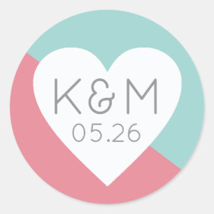 elegant modern pink blue wedding love classic round sticker
