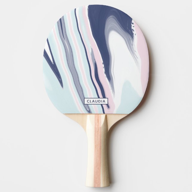 Elegant modern pink blue white liquid marble ping pong paddle (Front)
