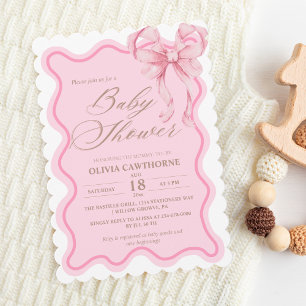 Elegant Modern Pink Bow Baby Shower Invitation