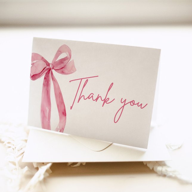 Elegant Modern Pink Bow She's Tying the Knot Thank You Card (Creator Uploaded)