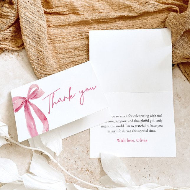 Elegant Modern Pink Bow She's Tying the Knot Thank You Card (Creator Uploaded)