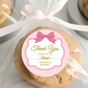 Elegant Modern Pink Bow "With Love" Thank You Square Sticker