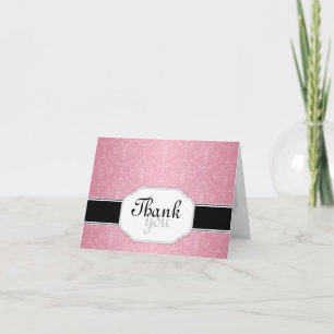 Elegant Modern Pink Damask Thank You Cards