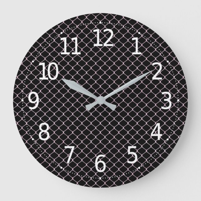 Elegant Modern Pink Fence Chain Pattern | Large Clock (Front)