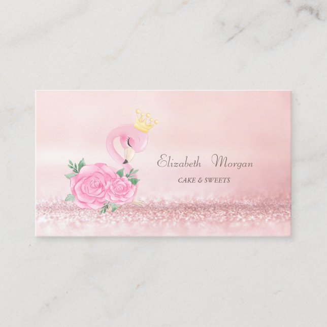 Elegant Modern Pink Flamingo Bokeh Cake Sweets Business Card (Front)