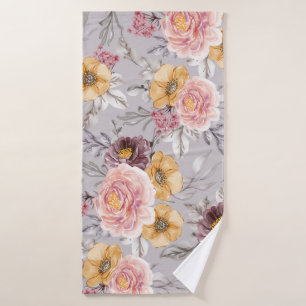 Elegant Modern Pink Floral Bath Towel