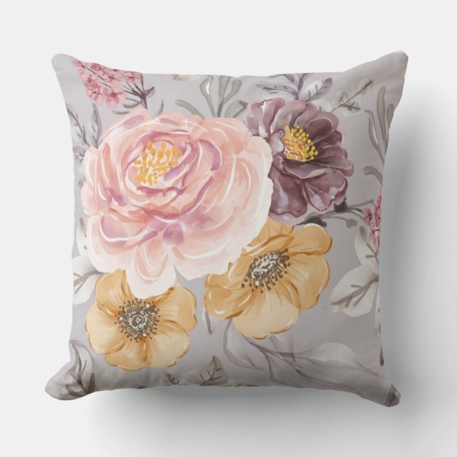  Elegant Modern Pink Floral Cushion (Front)