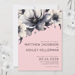 Elegant Modern Pink Floral Wedding Invitation