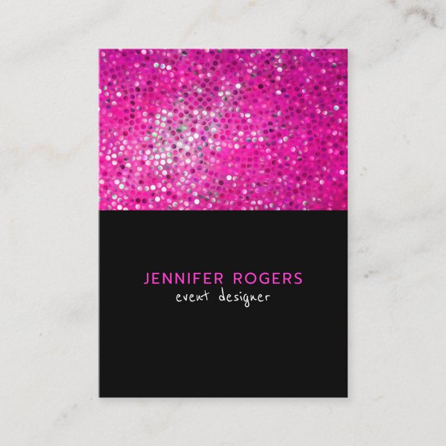 Elegant Modern Pink Glitter With Black  Business Card (Front)