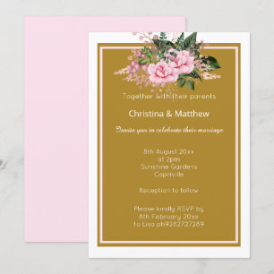 ELEGANT MODERN PINK GOLD FLORAL WEDDING  INVITATIO INVITATION