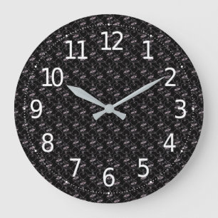Elegant Modern Pink Hearts and Keys Pattern Large Clock