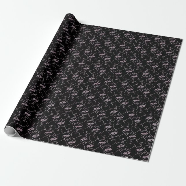 Elegant Modern Pink Hearts and Keys Pattern | Wrapping Paper (Unrolled)