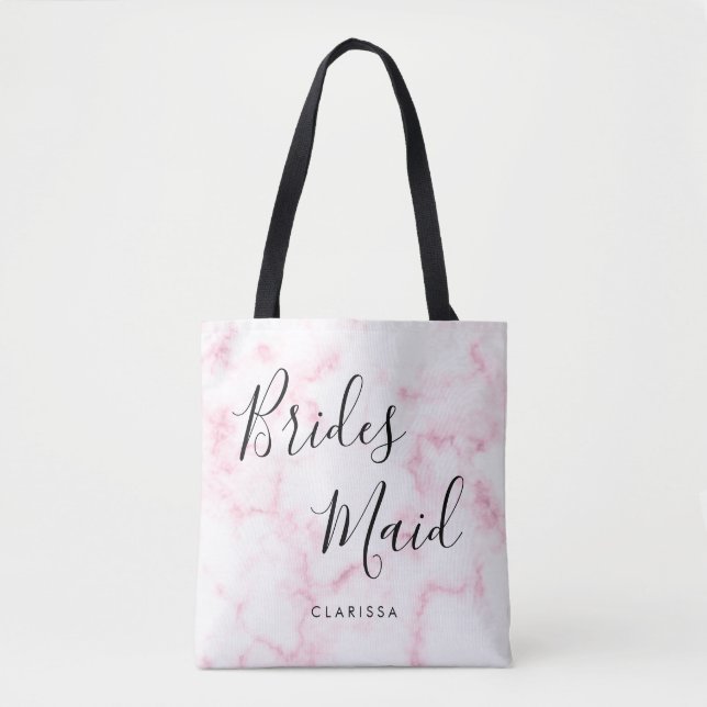 Elegant & modern pink marble bridesmaid tote bag (Front)