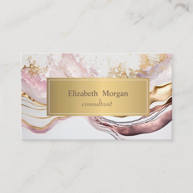 Elegant Modern Pink Marble Gold Business Card (Front)