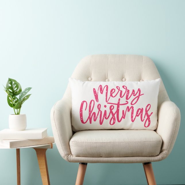 Elegant Modern Pink Merry Christmas Calligraphy Lumbar Cushion (Chair)
