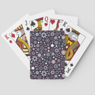 Elegant modern pink metallic winter snowflakes playing cards