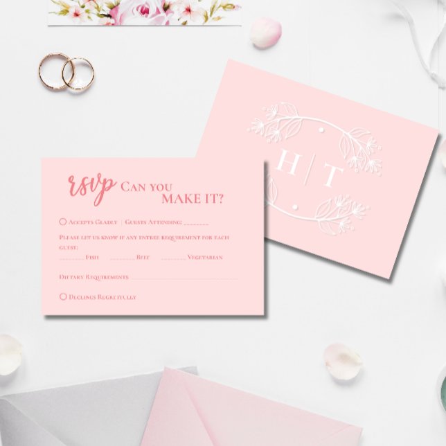 Elegant Modern Pink Monogram Crest Wedding RSVP Card (Elegant Modern Pink Monogram Crest Wedding RSVP)