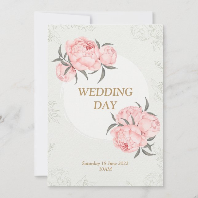 Elegant Modern Pink Peony Floral Wedding  Invitation (Front)