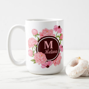 Elegant Modern Pink Peony Watercolor Floral  Coffee Mug