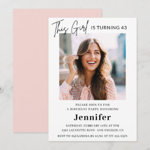 Elegant Modern Pink Photo 43rd birthday Invitation