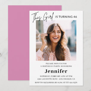 Elegant Modern Pink Photo 46th birthday Invitation