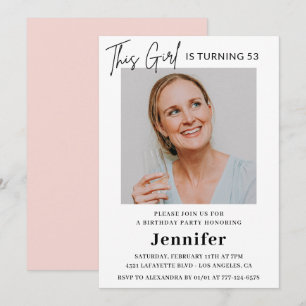 Elegant Modern Pink Photo 53rd birthday Invitation