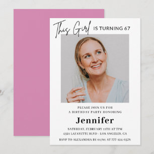 Elegant Modern Pink Photo 67th birthday Invitation