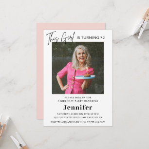 Elegant Modern Pink Photo 72nd birthday Invitation