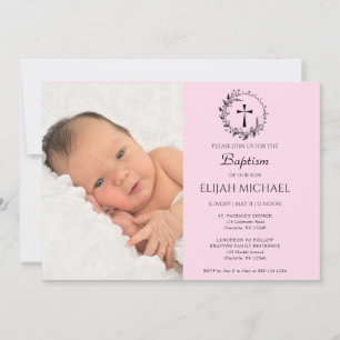 Elegant Modern Pink Photo Baptism Invitation