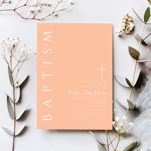 Elegant Modern Pink Religious Cross Girl Baptism Invitation
